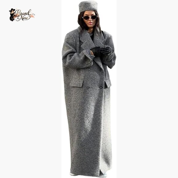 Wool Pea Coat Long Oversized Trench Coat Faux Suede Fabric